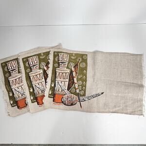 vintage tiki themed linen placemats mcm australia set of 3 party summer